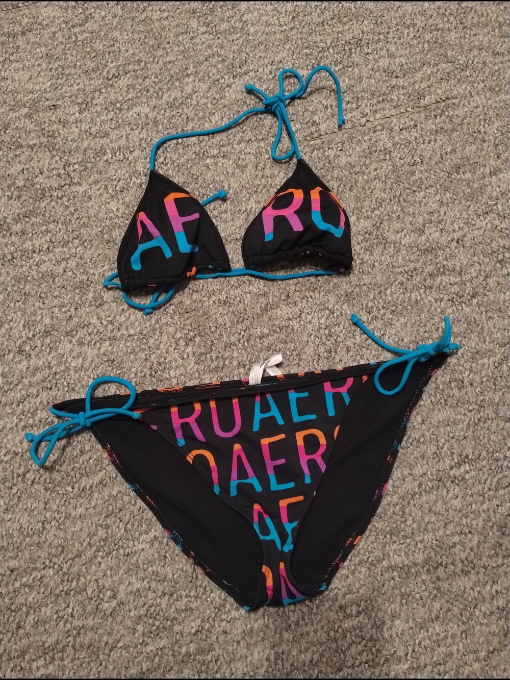 Aeropostale Black Bikini Bottom with Multicolor Lettering